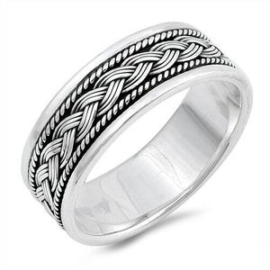Large 925 Sterling Silver Unisex Celtic Braided Weave Ring Band Size 7-13