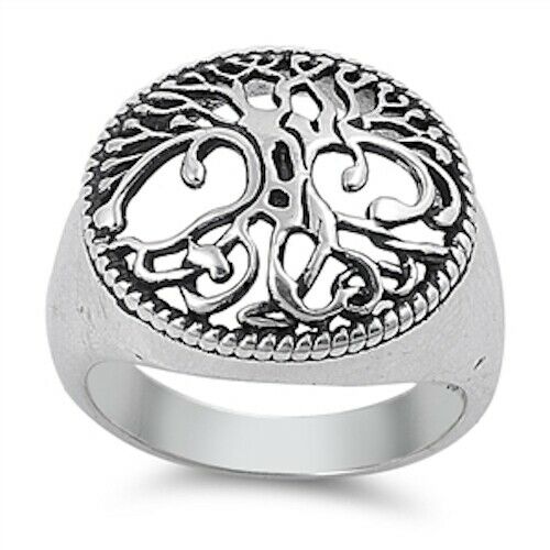 Large 925 Sterling Silver Tree of Life Ring Band Size 5-10