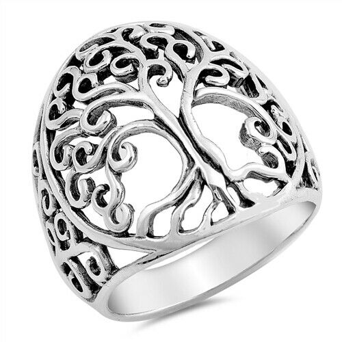 Large 925 Sterling Silver Celtic Tree of Life Ring Band Size 5-10