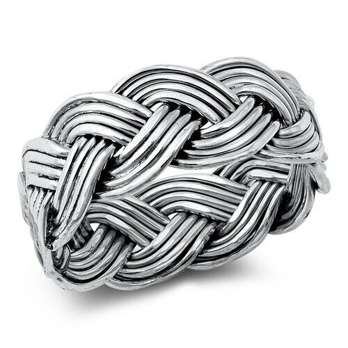 Large 925 Sterling Silver Unisex Celtic Braided Weave Ring Band Size 7-12