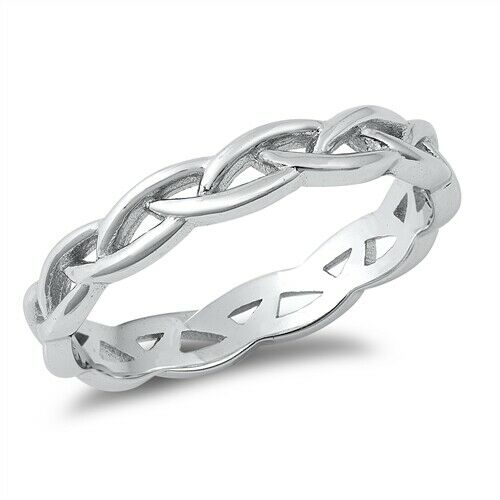 925 Sterling Silver Celtic Braided Weave Band Ring Size 4-10