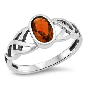 Silver Celtic Triquetra / Trinity Knot Ring Garnet CZ Size 5-10
