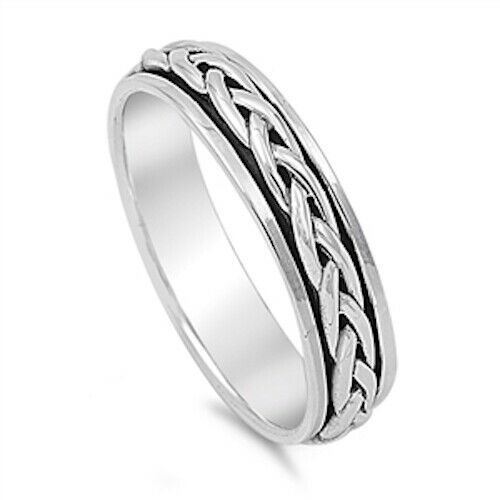 Sterling Silver Unisex Celtic Braided Eternity Weave Spinner Ring