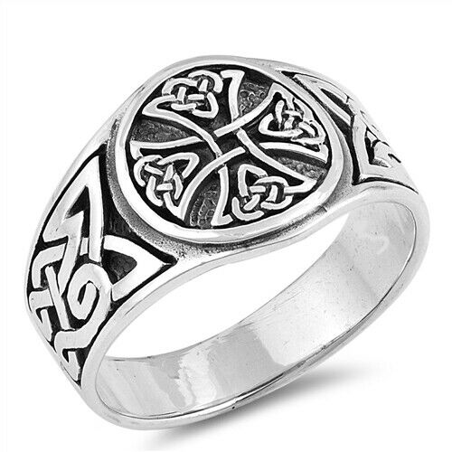 Large 925 Sterling Silver Unisex Celtic Cross Weave Ring Band Size 7-13