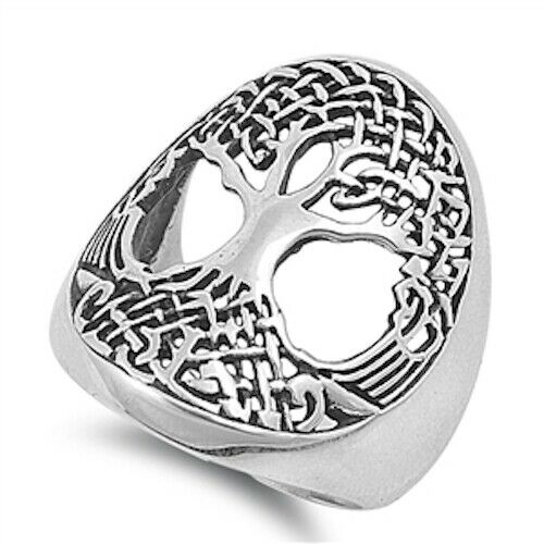 Large 925 Sterling Silver Celtic Tree of Life Ring Band Size 5-12