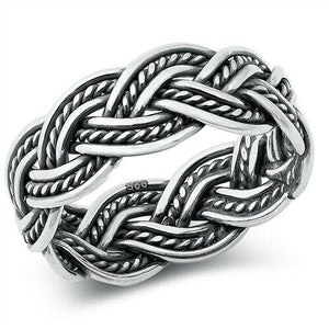 Large 925 Sterling Silver Unisex Celtic Braided Weave Ring Band Size 5-12