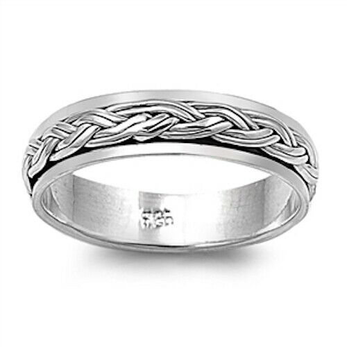 Sterling Silver Unisex Celtic Braided Eternity Weave Spinner Ring