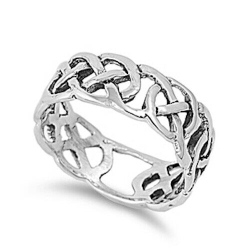 Large 925 Sterling Silver Unisex Celtic Knot Ring Band Size 7-14