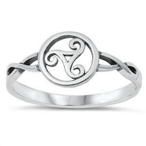 925 Sterling Silver Celtic Triple Spiral Triskele Triskelion Ring Band Size 4-10