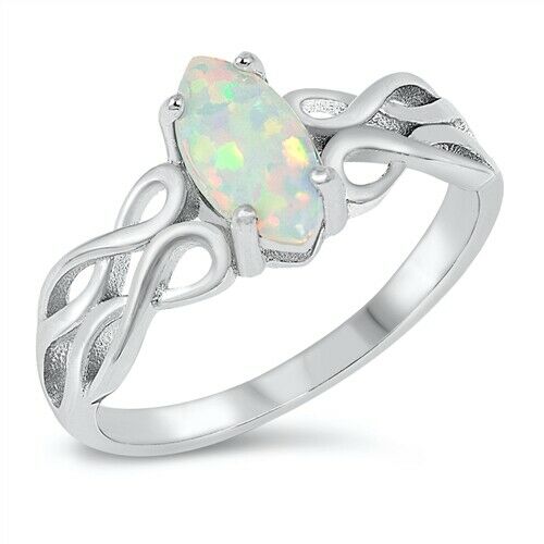 Silver Celtic Knot Ring White Opal Size 4-10