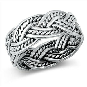 Large 925 Sterling Silver Unisex Celtic Braided Weave Ring Band Size 6-12