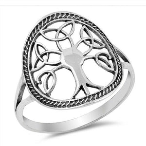 925 Sterling Silver Celtic Tree of Life w/ Triquetra Knot Ring Band Size 5-10