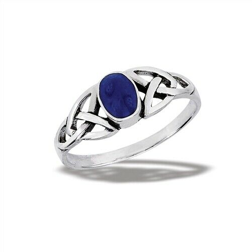 925 Sterling Silver Celtic Knot Ring w/ Lapis Lazuli Size 6-9
