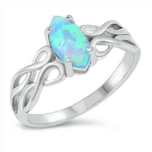 Silver Celtic Knot Ring Light Blue Opal Size 5-10