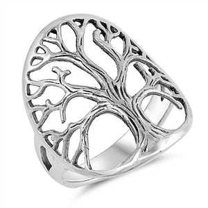 Large 925 Sterling Silver Tree of Life Ring Band Size 5-10