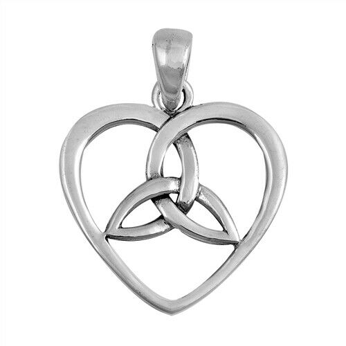 925 Sterling Silver Irish Celtic Triquetra Trinity Knot Heart Pendant + Free Chain Necklace