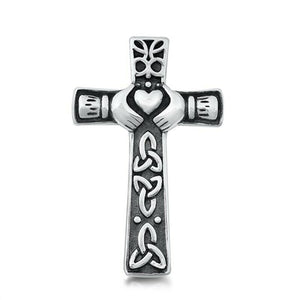 925 Sterling Silver Irish Celtic Claddagh Claddaugh Cross Pendant Necklace Free Chain