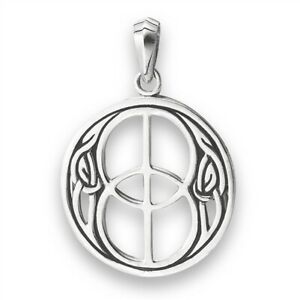 925 Sterling Silver Irish Celtic Double Peace Sign Knot Pendant Free Chain