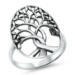 Large 925 Sterling Silver Tree of Life Ring Band Size 4-12