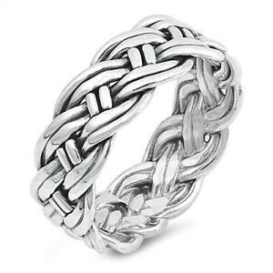 Large Heavy 925 Sterling Silver Unisex Celtic Weave Ring Band Size 7-13