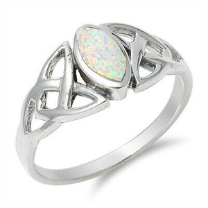 Silver Celtic Triquetra / Trinity Knot Ring White Opal Size 4-10