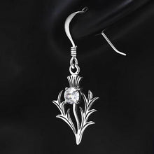 Silver Scottish Thistle Dangle Earrings Clear Cubic Zirconia